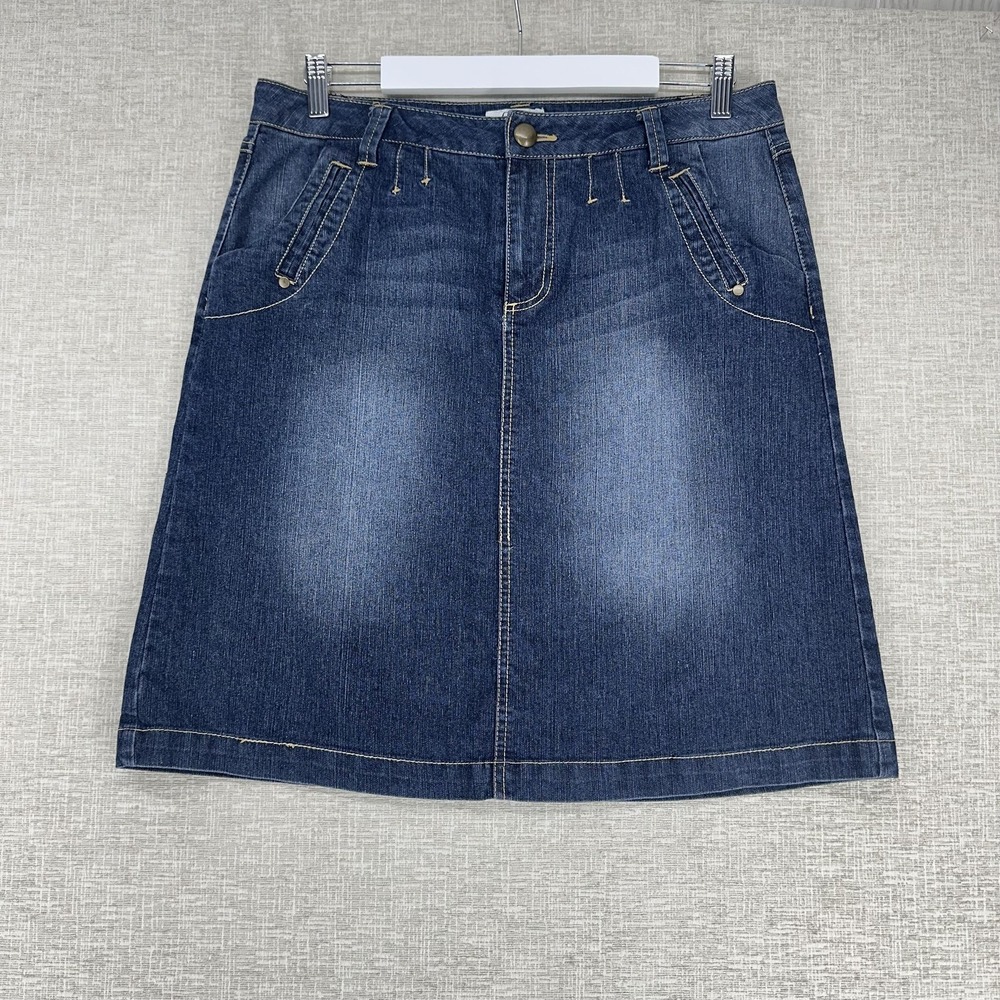Cato Skirt Womens 12 Blue Denim A-Line Knee Length Mid Rise Stretch Pockets Y2K